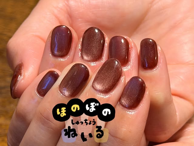 奥行きのあるブラウンのマグネットネイル